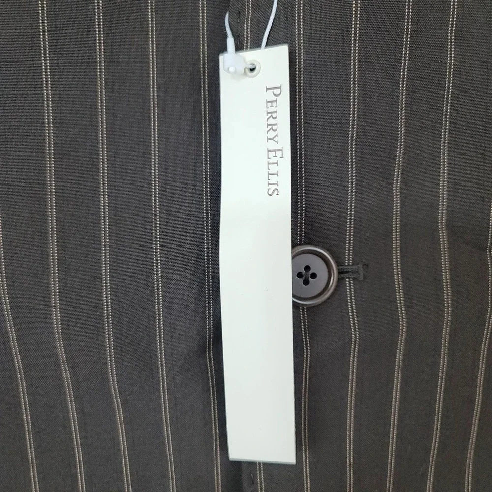 NWT Perry Ellis Brown Pinstripe Single-Breasted Suit Jacket Blazer XL 44 Regular